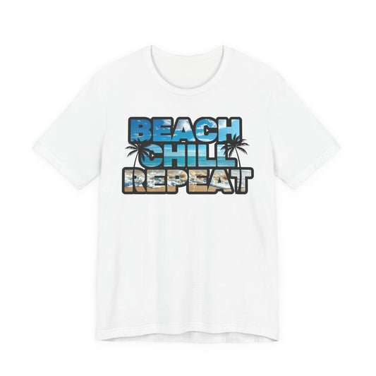Beach Chill Repeat framed letters T-Shirt | Retro Typography  Summer Vibes